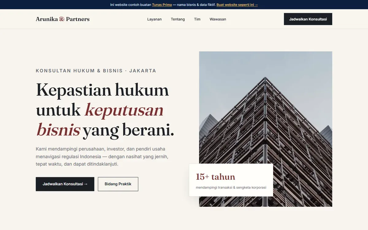 Contoh website profesional: Arunika & Partners