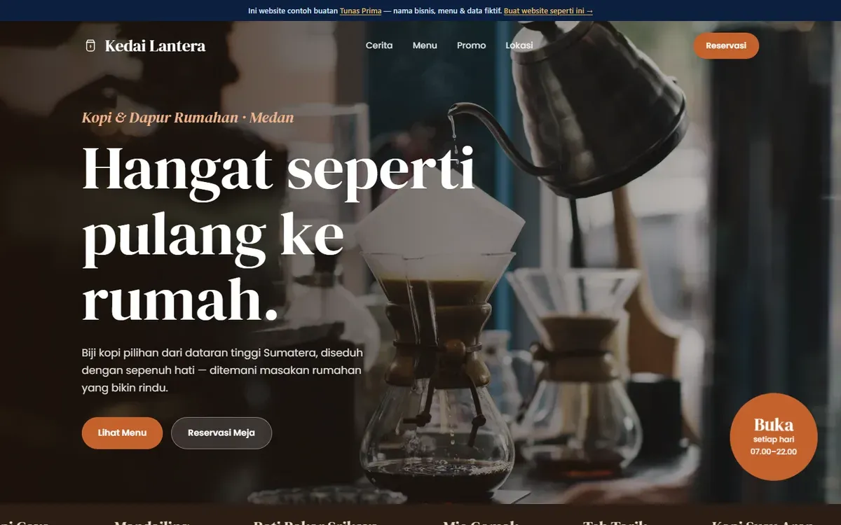 Contoh website food & beverage: Kedai Lantera